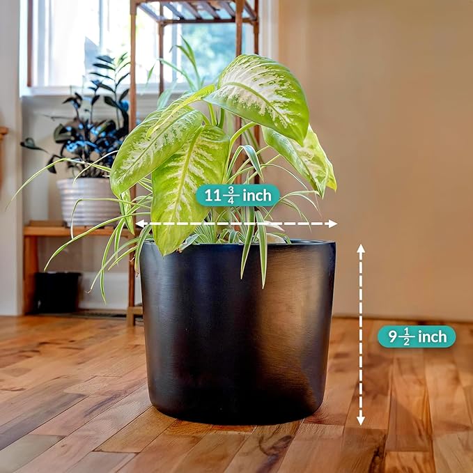 Willowy 12 Inch Large Plant Pot - Black - Large Ceramic Indoor Planter Pot, Large Black Planter, Modern Planter, 12 Inch Pots for Plants, Outdoor Tree Pot, Black Flower Pot, 12 Inch Flower Pot