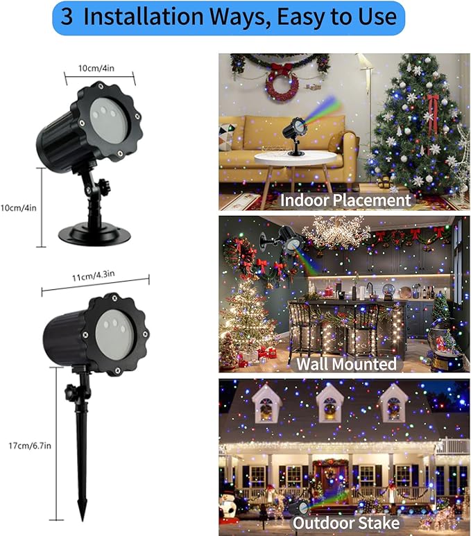 Christmas Laser Projector Light, Wide Coverage RGB Holiday Laser Light Projector Outdoor, Waterproof Laser Star Projector with Remote and Timer for Xmas, Party, Garden, House Decoration