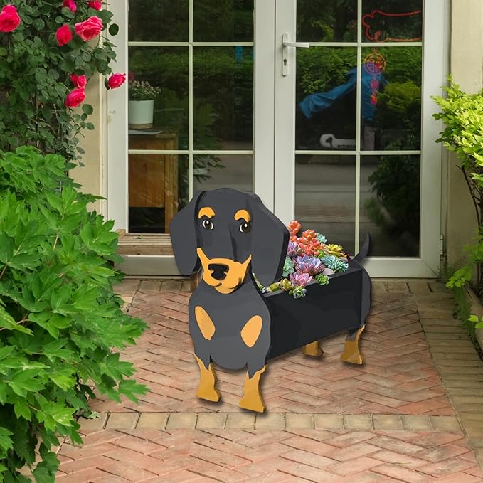 Black and Tan Dachshund Dog Planter Plant Pots,Cute Garden Dog Flower Planter,Dog Planters Birthday Gifts for Women,Office,Indoor/Outdoor Decor(9.45 * 7.5 * 13.39in)