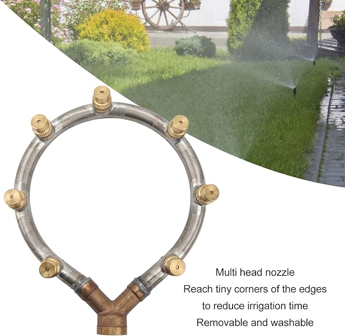Multifunctional Annular Nozzle, G3/8 Female Thread Multi Head Ring Shaped Atomizing Nozzle, Rotating Nozzle for Garden Agricultural Irrigation(7 Heads Heart Shape)