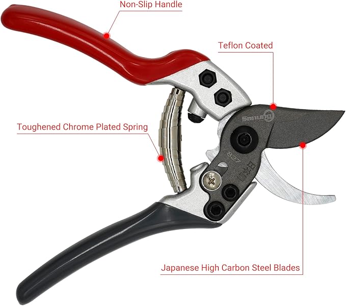 Sanung Pruning Shears Gardening Tools Garden Shears with Sharp High Carbon Steel Teflon Coated Blade and Non-slip Handles, Easy to Trim Tree Branches with Left and Right Hands for Farms