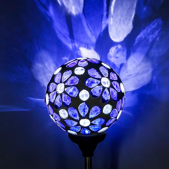 WNP Solar Garden Decorative Stakes Blue Outdoor Waterproof Mosaic Solar Powered Flower Petal Ball Light Colorful Glow for Yard Pathway Great Gift for Mom and Girls