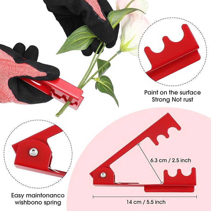 WILLBOND 11 Pcs Rose Thorn Remover Valentine Leaf Stripping Tool Garden Pruning Shear Scissors Kit Thorn Remover for Roses Floral Gloves and Floral Tape for Outdoor Gardening Flower(Pink, Green)