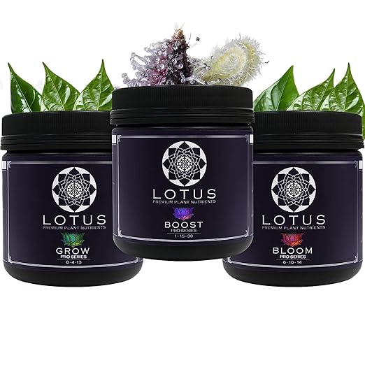 Lotus Nutrients Starter Kit (Bloom, Boost, and Grow) - Most Advanced Plant Nutrients and Bloom Booster - Powder Plant Fertilizer for Soil, Coco Coir, Hydroponics - Plant Food for Any Medium