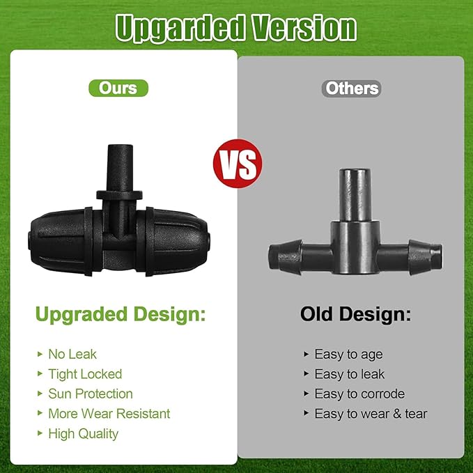 JAYEE Drip Irrigation Fittings 1/4 Inch Tubing to 6mm Flat Mouth, 25 Pcs Locked Barbed Tee Connectors for 1/4" Nozzle Spray Emitter Dripper, 3-Way Tee Drip Line Parts for Drip Sprinkler System, Black