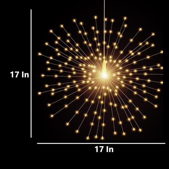 4 Pack 800 LED Starburst Sphere Lights, Battery Operated Firework, 8 Modes Dimmable Remote Control Waterproof Hanging Fairy, Copper Wire for Patio Parties Christmas (Warm White)