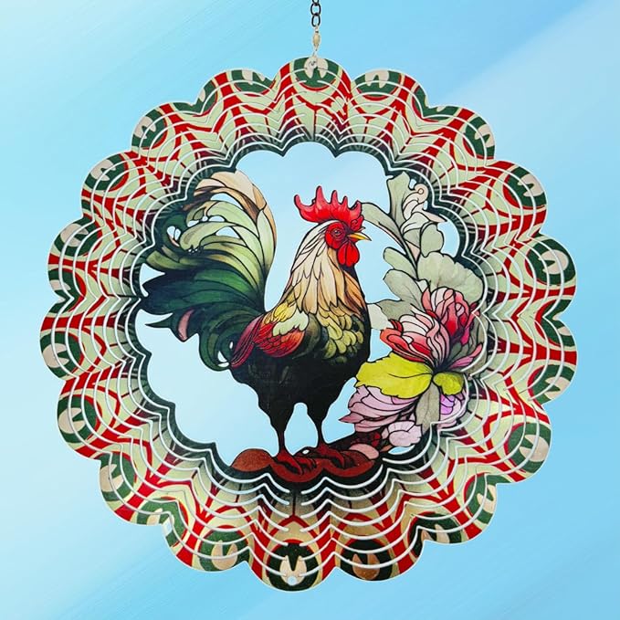 Rooster Metal Wind Spinners - Gifts for Women Mom Grandma Wife, 12 inch 3D Indoor Outdoor Garden Decoration Crafts Cock Wind Spinner, Unique Outdoor Ornament-Suitable As a Creative Gift