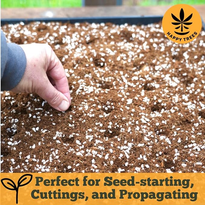 Happy Trees Coco Coir and Perlite 70/30 Growing Medium, Potting Mix, Seed-Starting, Premium Quality Triple-Washed for Low Salt/EC, pH Balanced Loose Coconut Fiber, Peat-Free, 50L (1.8 cu.ft.)