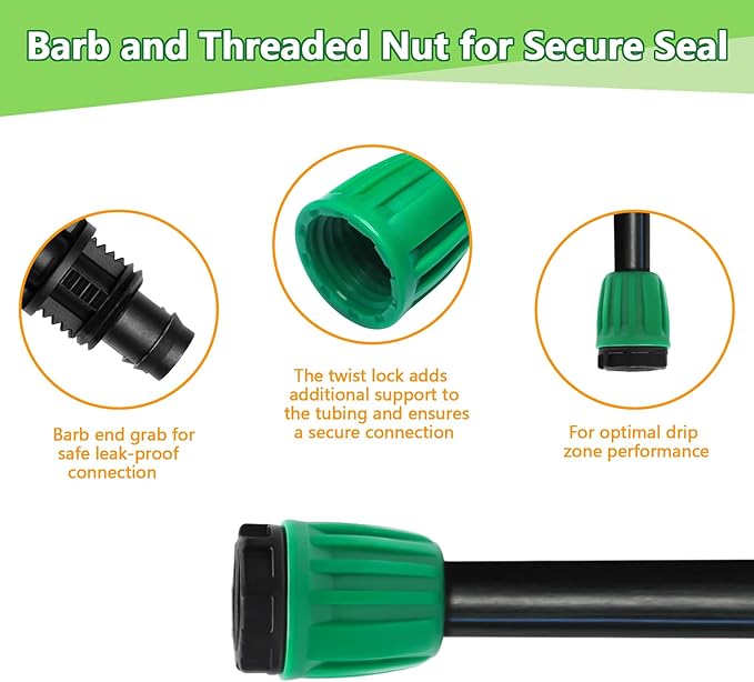 12 Pack 1/2 Inch Drip Irrigation End Plug (1/2" ID x 0.65" OD), Drip Line Irrigation Locked Barbed End Cap for 1/2'' Irrigation Tubing Anti Leak Irrigation System Plug Fittings