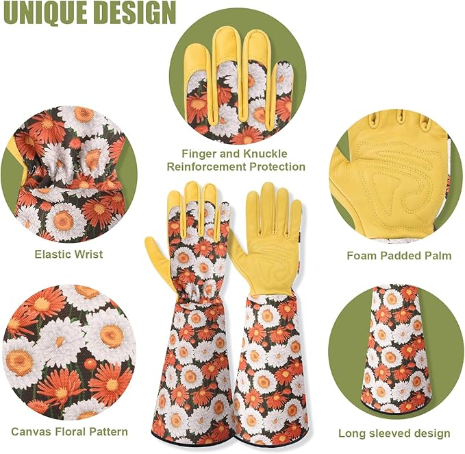 Womens Gardening Weeding Working Gloves, Leather Garden Glove for Women Thorn Proof No Stab for Digging, Planting,Pruning