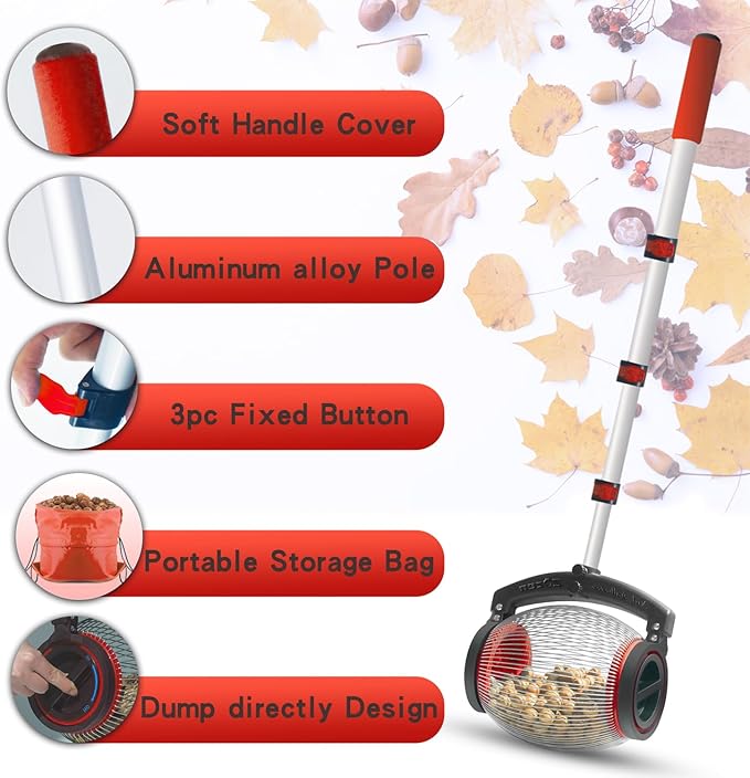 Zozen Acorn Picker Upper Roller, Acorn Dedicated Version | High Density Steelwire Gap - Side Opening Dump, Also Apply to Nerf Balls, Pick Up Size 3/8'' to 1'' Small Diameter Objects, Capacity 1 Gallon