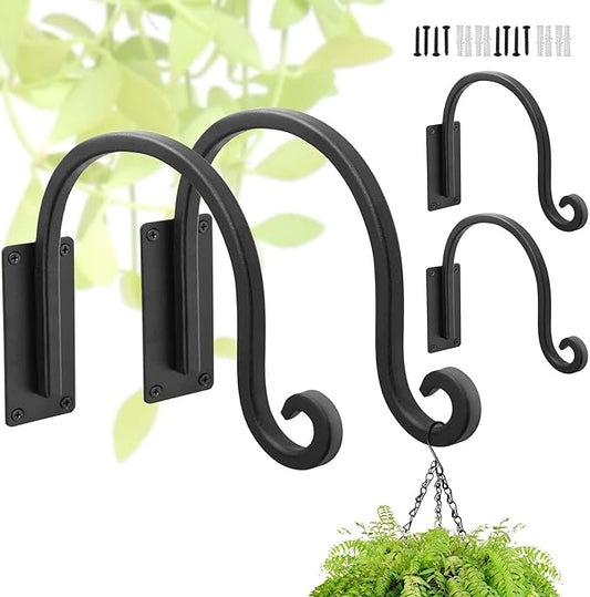 Heavy Duty Plant Hanger Bracket (8"/Black) Outdoor Hand-Forged Hanging Plant Bracket Durable and Stable Bird Feeder Hanger