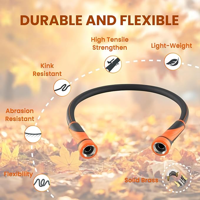 Giraffe Tools Garden Leader Hose 5/8 inch x 5ft, Short Water Hose Heavy Duty, Flexible, Lightweight Hybrid Hose with Swivel Handle, Male to Female Fittings