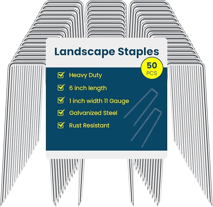 6 Inches Galvanized Garden Staples, Metal Tent Stakes, Heavy Duty U-Shaped Pins and Landscaping Staples for Sod Anchoring Landscape Fabric Irrigation Tubing,Halloween Decorations (50, Silver)