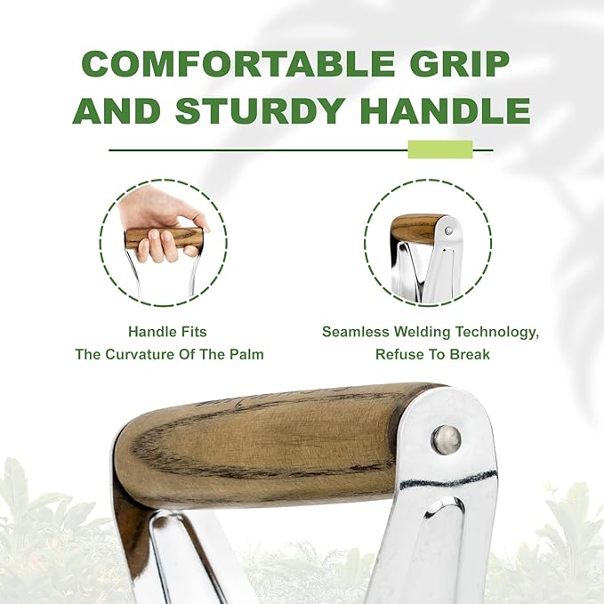 Bulb Planter Tool, 4 Inches Depth Mark Hand Bulb Planter, Non-Bending Stainless Steel Bulb Planter Digger, Garden Bulb Transplanter with Comfortable Grip Wooden Handle for Tulip and Daffodils