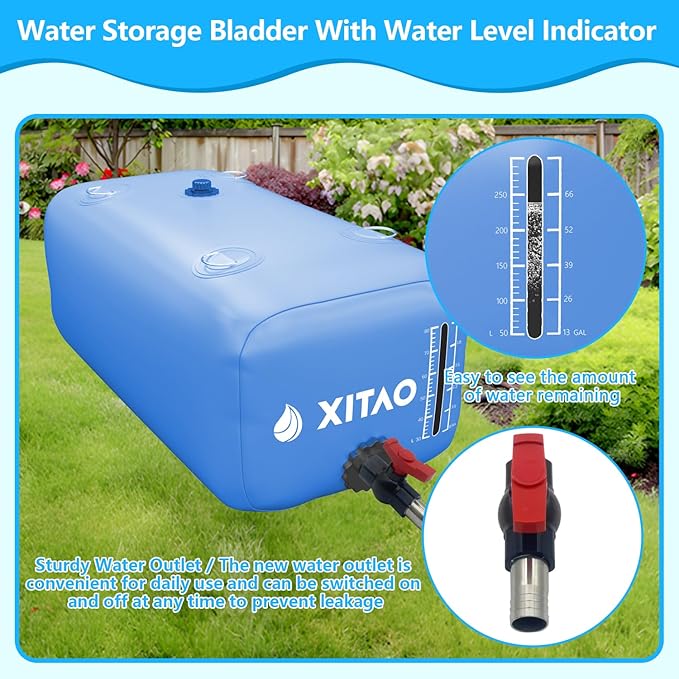 XITAO 29Gal Large Capacity Water Storage Bladder Containers w/Water Level Indicator Portable Foldable Emergency Water Tank Bag for RVs, Drought Resistance, Fire Prevention, Agricultural Irrigation