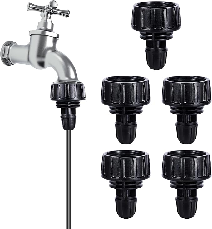 5 Pcs Single Head Drip Irrigation Hose Adapters,Convert 3/4 Inch Female GHT to 1/4 Inch Irrigation Tubing Connectors,Garden Faucet Connectors with Lock Barbed Design for Irrigation Misting Systems