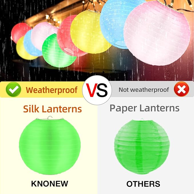 KNONEW 20 Pack Multicolor Outdoor Silk Lanterns Decorative, 10inch Waterprooof Outside Indoor Chinese Hanging Round Lanterns for Weddings, Birthdays, Parties Decoration (Multicolor)