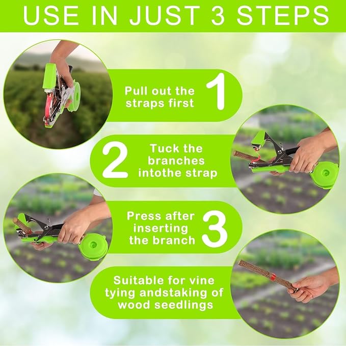 Plant Tying Machine - Efficient Gardening Tool with Green Tape and Plant Tape Gun for Quick and Easy Vining of Tomatoes Peppers Cucumbers and More（Green）