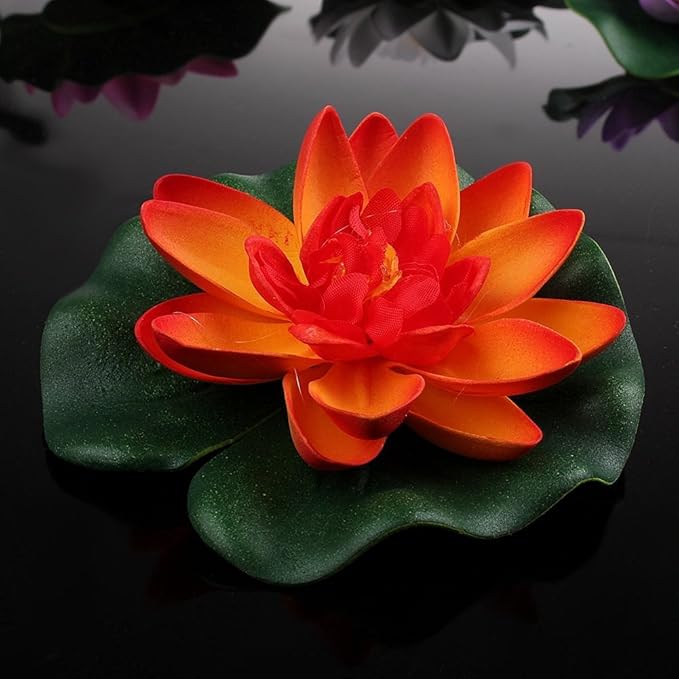 Set Of 4 Different Color Artificial Floating Foam Lotus Flower Water Lily for Home Garden Pond Decor,Small
