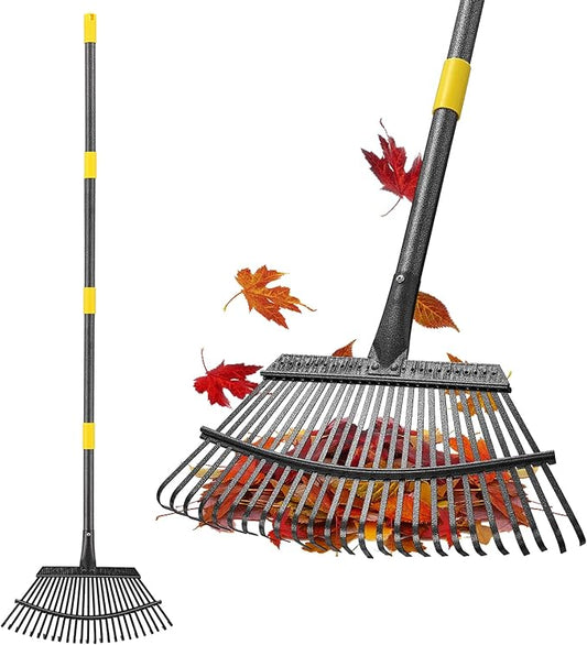 Rake, Gardening Rakes for Leaves Lawns Heavy Duty, 79 in Leaf Rake with 25 Clog-Free Tines, 18.5” Wide Large Rake Head, Metal Garden Tools for Yard Quick Cleanup Garss, Debris, Detachable for Camping