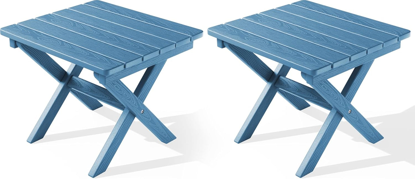 SERWALL Folding Outdoor Side Table Set of 2, Portable Adirondack Side Table, Navy