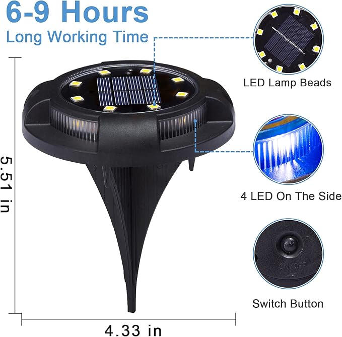 K.E.J. Solar Ground Lights 12 Pcs Disk Lights Outdoor - Waterproof In-Ground Lights,Solar Landscape Lighting as Valentine's Day Decorations Outdoor for Garden Pathway Yard Deck Walkway Driveway