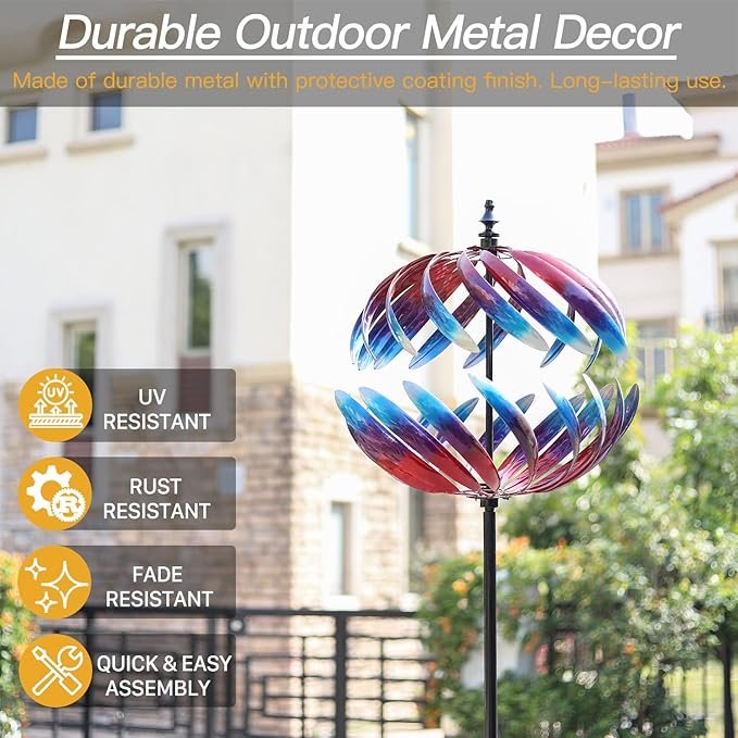 Yard Garden Wind Spinners - Large Outdoor Metal Wind Spinners Sculptures, Yard Art Lawn Garden Decor (19" W x 84" H)