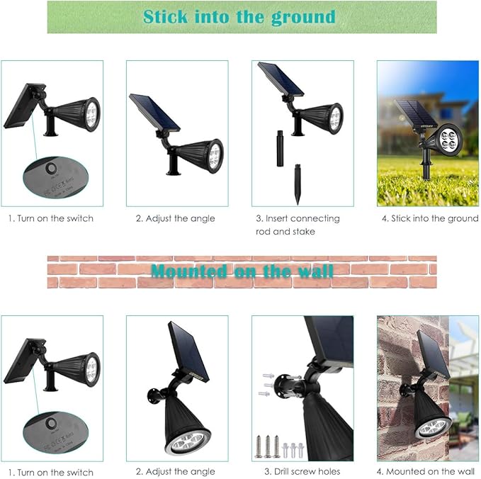 URPOWER Solar Lights Outdoor, 2-in-1 Waterproof Adjustable Solar Spotlights Outdoor Wall Light, Dusk-to-Dawn Solar Powered Landscape Lights for Backyard/Garden/Pathway/Pool/Porch (4Pack, Cool White)