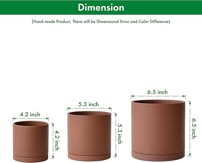 D'vine Dev Rust Terracotta Pots for Plants, 4.2 Inch 5.3 Inch 6.5 Inch, Succulent Planter Pot with Drainage and Saucer, 40-T-A-3