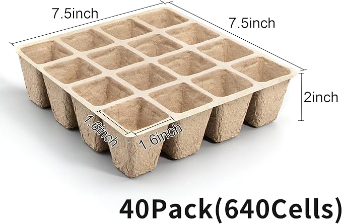 SYITCUN 640 Cells Seed Starter Tray, 40 Pack Biodegradable Seed Starter Kit, Peat Pots for Seedlings with 400 Plant Labels, 2 Seed Planting Tool and 1 Spray Bottle