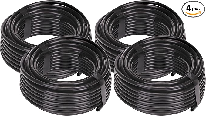 Raindrip 016005P 1/4-Inch Drip Irrigation Supply Tubing, 50-Foot, for Irrigation Drippers, Drip Emitters, and Drip Systems, Black Polyethylene (Pack of 4)