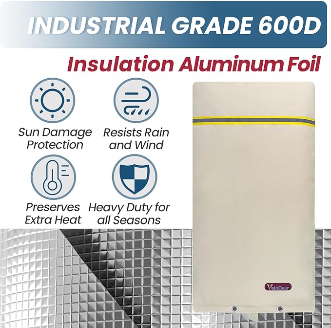 Backflow Preventer Insulation Cover, 16" W x 20" H YeloDeer Reusable Waterproof Sprinkler Valve Cover with Aluminum Foil, Outdoor Well Pump Cover Insulated for Winter Freeze Protection.