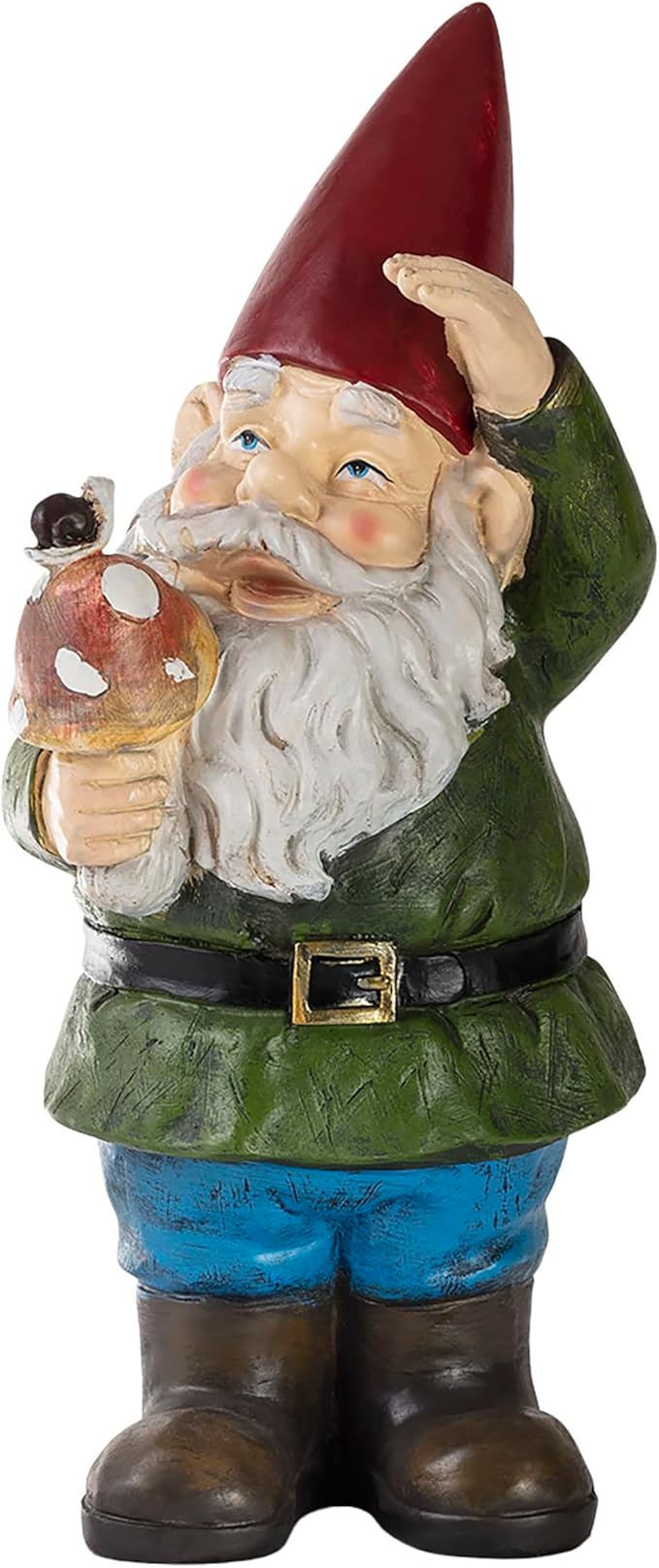 Alpine Corporation 12" Tall Outdoor Garden Gnome with Mushroom Yard Statue Decoration