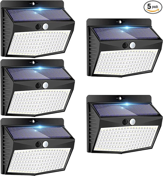Solar Outdoor Lights - 138 LED/5 Packs Solar Motion Sensor Security Lights with 3 Lighting Modes for Garden, Fence, Yard, Deck, Garage
