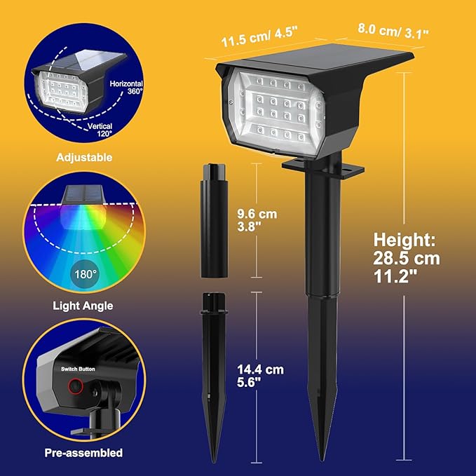 nipify 4 Pack Solar Spot Lights Outdoor Color Changing, 7 Modes Halloween RGB Solar Powered Waterproof Spotlight, Landscape Lighting for Outside Yard Garden Pathway