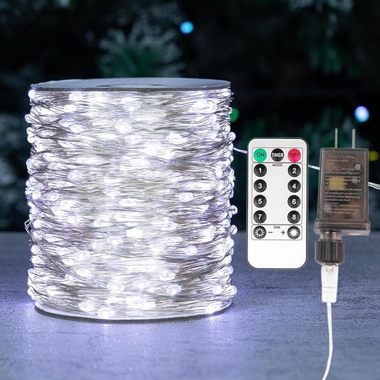 Fairy Lights Plug in,328FT 1000 LEDs Waterproof Led String Lights,Twinkle Light with 8 Modes Remote for Outdoor Indoor Christmas Wedding Birthday Garden Party Decorations,Cool White