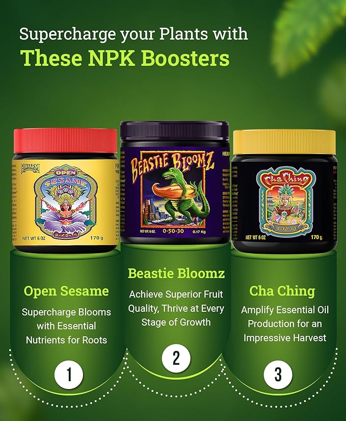 Foxfarm Soluble Nutrient Trio: Open Sesame, Cha Ching & Beastie Bloomz (Pack of 3-6 oz Jars) + Twin Canaries Chart