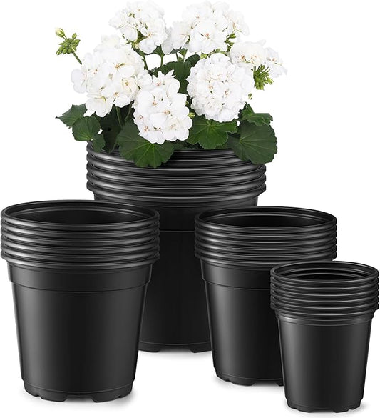 GROWNEER Nursery Pots with Drainage Holes Pack of 24 Pcs 3.5/4.5/5.5/6.5 Inch and Plant Label Flexible Seedling Pots Seed Starting Planter for Indoor Outdoor Flowers Succulents Cactus