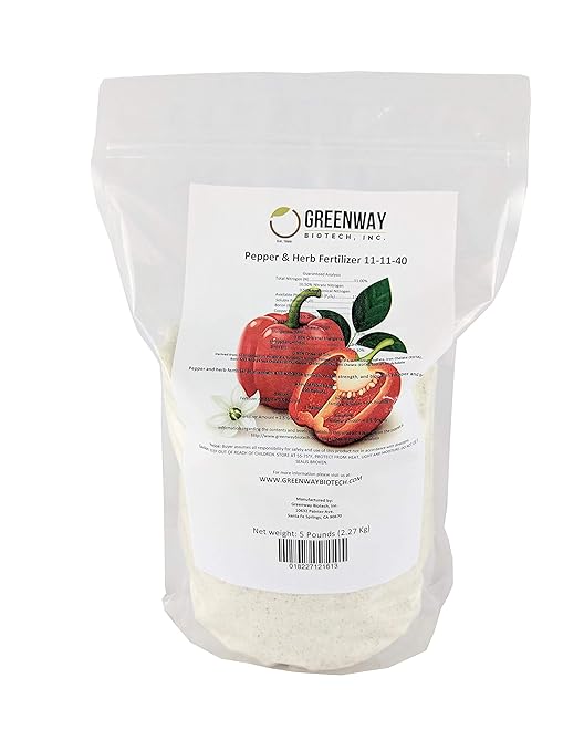 Greenway Biotech Pepper & Herb Fertilizer 11-11-40 Powder with Micronutrients and Trace Minerals- 100% Water Soluble Fertilizers (5 Pounds Makes 1000 Gallons)
