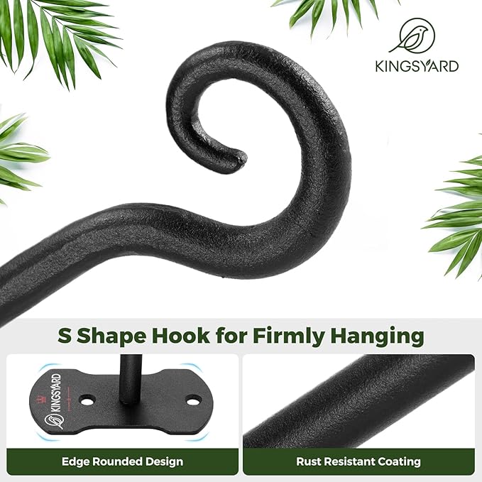 Kingsyard 4 Pack Wall Plant Hanger - Heavy Duty Metal Hanging Bracket Hooks for Hanging Plant Bird Feeders Lanterns Wind Chimes Indoor/Outdoor. Black