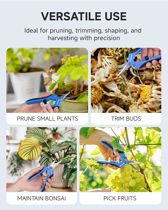 Fondwell 6.5" Gardening Scissors Trimming Shears: Trimming Scissors for Buds - Comfortable Hand Pruners with Curved Blades