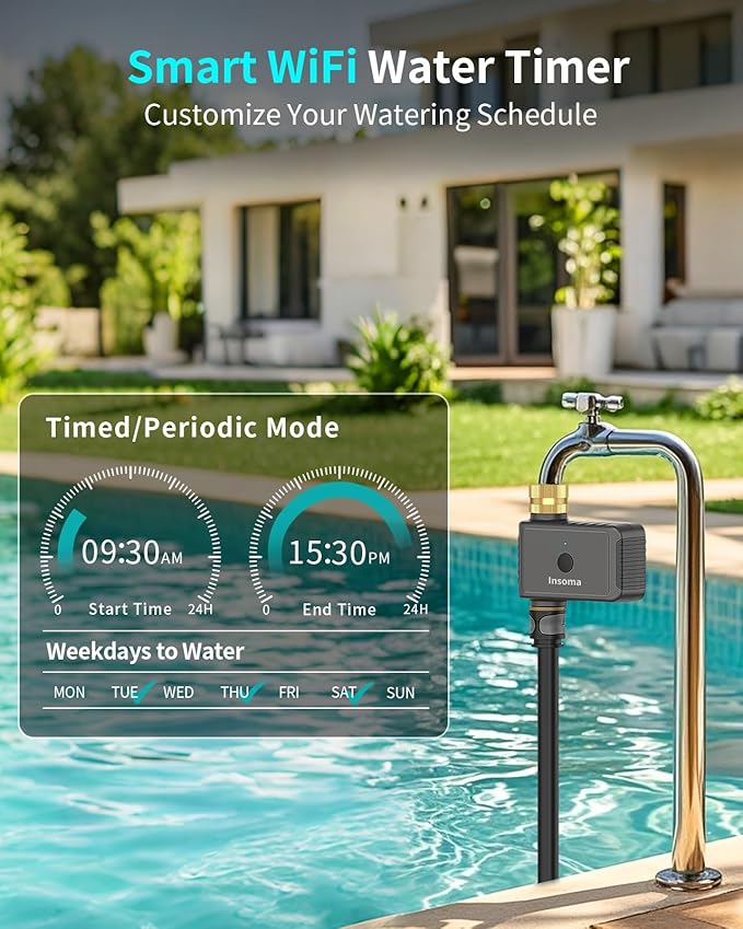 WiFi Water Timer Brass Inlet, 2.4GHz Smart Sprinkler Timer, 1 Zone Hose Timer with WiFi Hub, Voice/App Control with Alexa & Google Assistant, Auto/Manual Watering, Rain Delay, for Garden, Yard, Lawn
