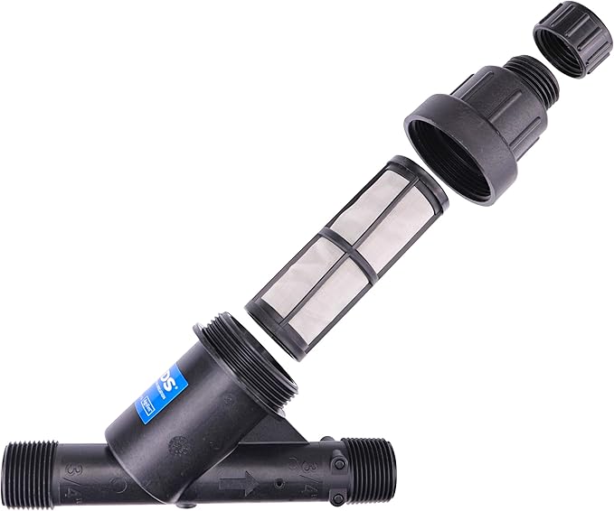 NDS PRYF 30 Pressure-regulating Y Filter, 3/4 in. MPT X 3/4 in. MPT, 0.2-5 GPM Flow Range, 30 PSI, 200 Mesh, Black