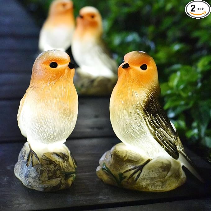 Solar Garden Outdoor Statues Bird Lights, Cute Birds Garden Decor for Outside, Christmas Birthday Gifts for Women, Unique Mother Grandma Housewarming Gifts and Yard Decoration