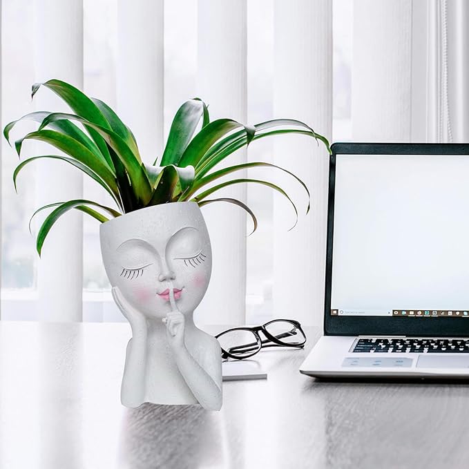 Face Planter Pot Head Planters, Lady Heads Flowerpot, Cute Girl Faces Plant Pot, Quiet Women Succulent Pots for Indoor Outdoor Plants, Modern Vase with Drainage
