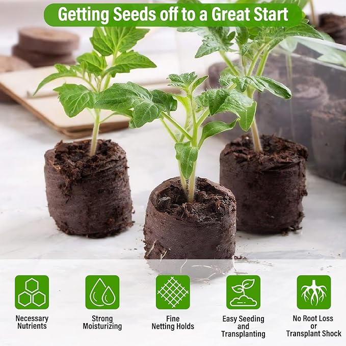 Legigo 50 PCS Coco Coir Seed Starter Plugs, 35mm Coconut Coir Pellets Seed Starter Soil for Plants, Compressed Seedling Starter Pods Pellets Seed Sprouted Potting Soil for Flowers, Herbs, Vegetables