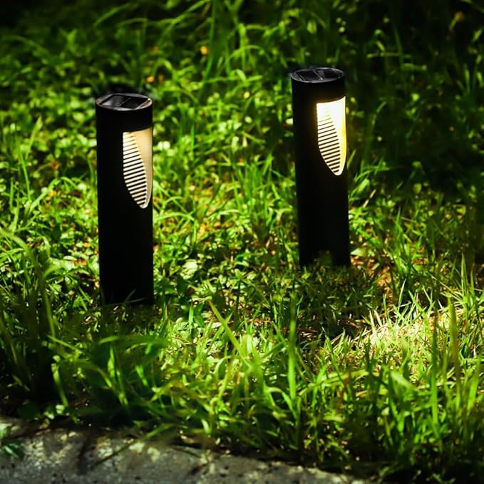 Techko Outdoor Solar Cylinder Bollard Path Lights, Modern Design, Waterproof IP65, Garden Lights for Landscape, Yard, Walkway, Pathway, Matte Black