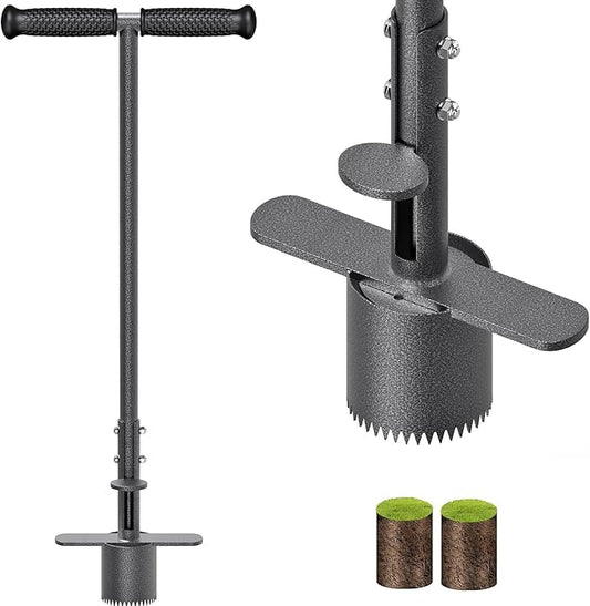 Dolibest Sod Plugger, Turf Cutter and Grass Plugger Tool with Dual Pedals, Sharp Serrations, and Non-Slip Soft Rubber Grip Handle, Perfect for Zoysia, Bermuda and More