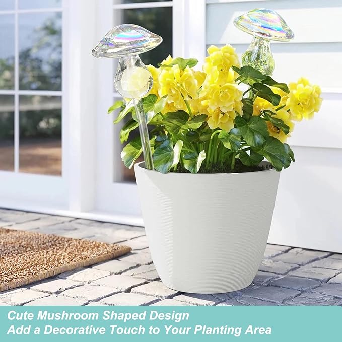 Kingbuy Self Watering Globes Hand Blown Glass Plant Watering Bulbs Colorful Mushroom Automatic Drippers Irrigation Devices for Indoor Outdoor Plants, 4 Pack